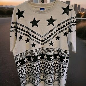 AOP Tribal Aztec Geometric T Shirt Mens 2XL Oversized Streetwear Festival Stars